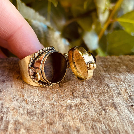 Gold Poison Ring / Brass & Turquoise / Alchemy / Locket Ring / Boho / Bohemian / Rustic / Tribal / Gypsy / Festival / Healing / Festival