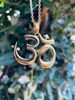 Gold Ohm Necklace Yoga Boho Jewellery Brass Ethnic Style Bohemian Look Psytrance Tribal Gift for Her Festival Travelling