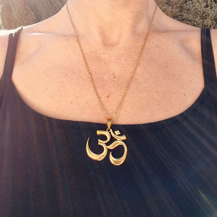 Gold Ohm Necklace Yoga Boho Jewellery Brass Ethnic Style Bohemian Look Psytrance Tribal Gift for Her Festival Travelling