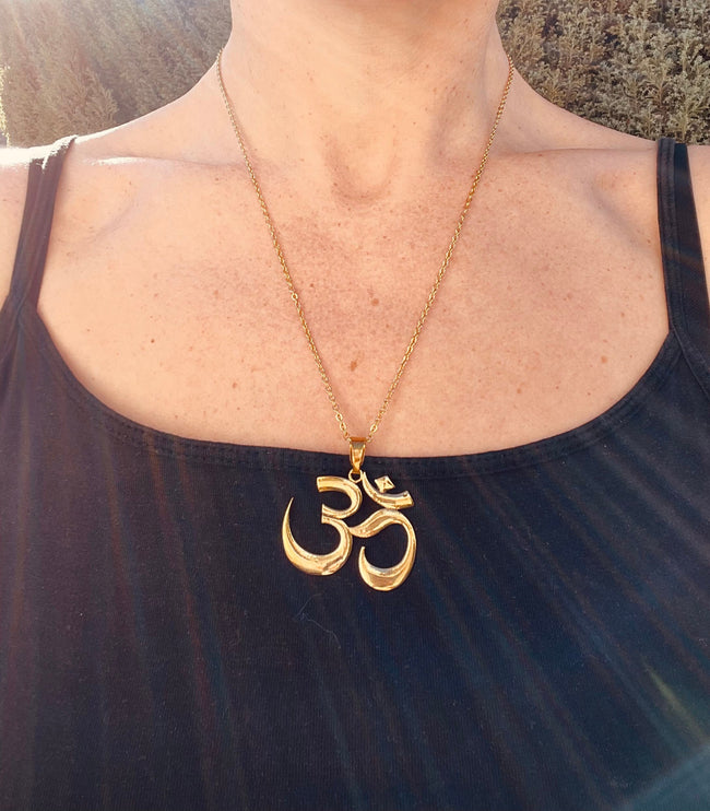 Gold Ohm Necklace Yoga Boho Jewellery Brass Ethnic Style Bohemian Look Psytrance Tribal Gift for Her Festival Travelling