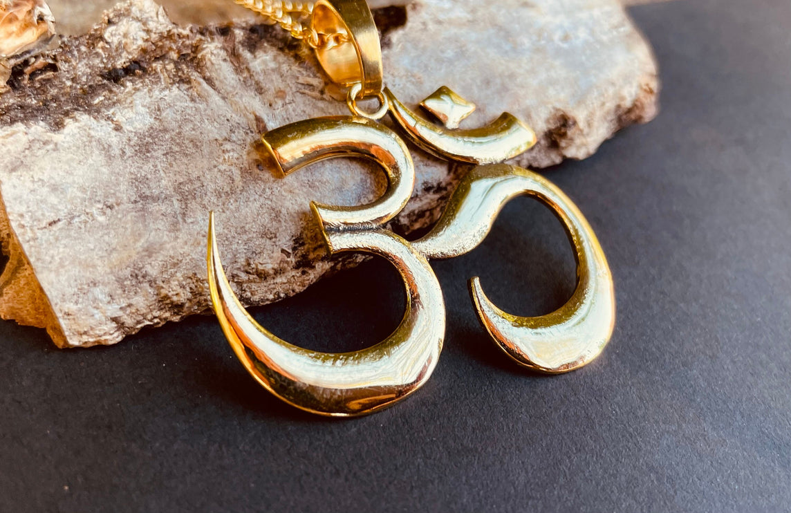 Gold Ohm Necklace Yoga Boho Jewellery Brass Ethnic Style Bohemian Look Psytrance Tribal Gift for Her Festival Travelling