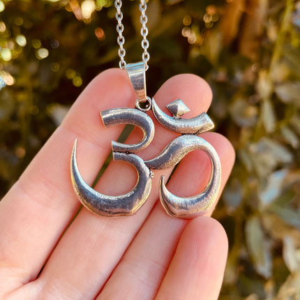 Silver Ohm Necklace Yoga Boho Jewellery Brass Ethnic Style Bohemian Look Psytrance Tribal Gift for Her Festival Travelling