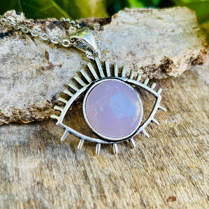 Rose Quartz Necklace Silver Eye of Protection / Third Eye / Hypoallergenic / Brass / Boho / Inca / Ethnic / Hypoallergenic / Illuminati