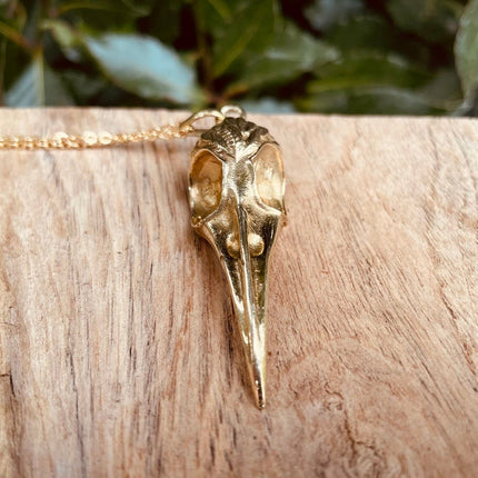 Gold Raven Skull Pendant Necklace / Bird Skull / Viking / Nordic / Gothic / Punk / Taxidermy / Witchcraft / Animal Necklace