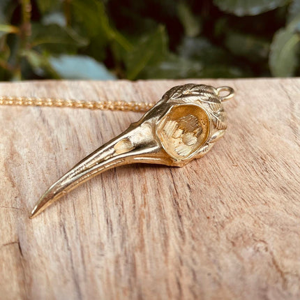 Gold Raven Skull Pendant Necklace / Bird Skull / Viking / Nordic / Gothic / Punk / Taxidermy / Witchcraft / Animal Necklace