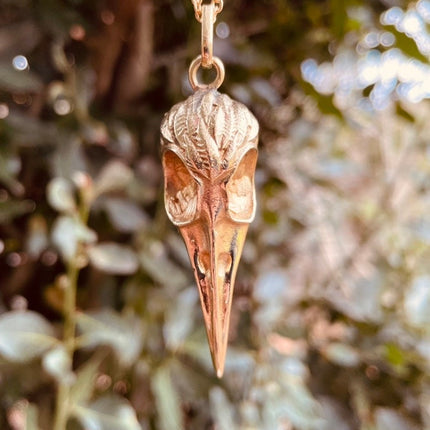 Gold Raven Skull Pendant Necklace / Bird Skull / Viking / Nordic / Gothic / Punk / Taxidermy / Witchcraft / Animal Necklace