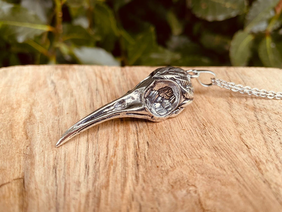 Silver Raven Skull Pendant Necklace / Bird Skull / Viking / Nordic / Gothic / Punk / Taxidermy / Witchcraft / Animal Necklace