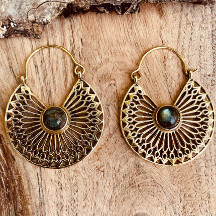 Labradorite & Brass Hoop Earrings Ethnic, rustic, yoga, hippie, gypsy, pretty, psy, boho, bohemian, festival