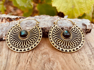 Labradorite & Brass Hoop Earrings Ethnic, rustic, yoga, hippie, gypsy, pretty, psy, boho, bohemian, festival