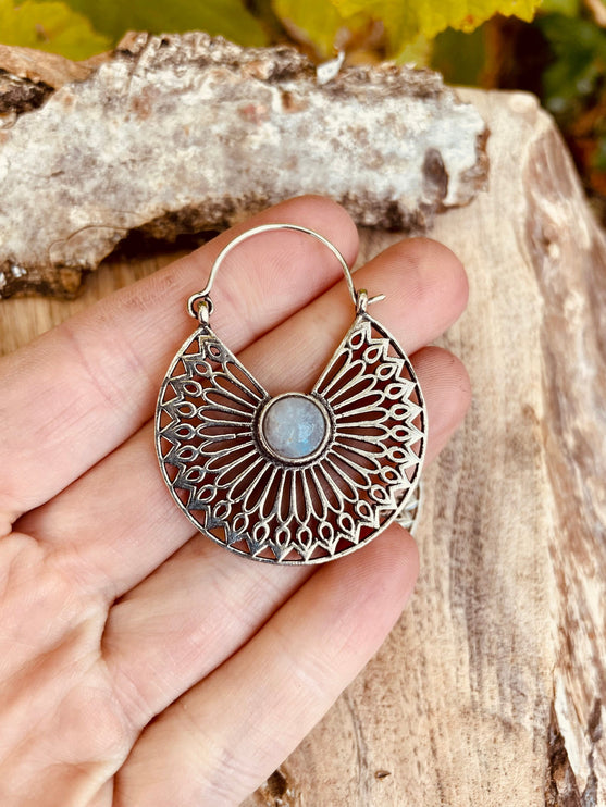 Silver Ethnic Moonstone Earrings Ethnic, rustic, yoga, hippie, gypsy, pretty, psy, boho, bohemian, festival