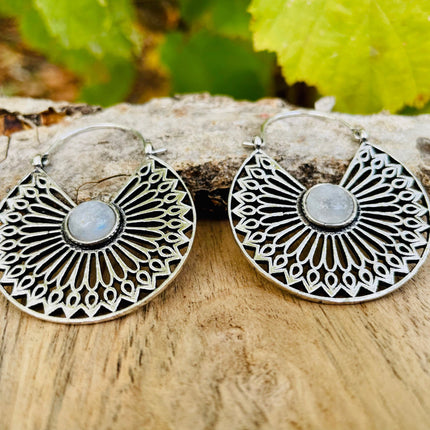 Silver Ethnic Moonstone Earrings Ethnic, rustic, yoga, hippie, gypsy, pretty, psy, boho, bohemian, festival