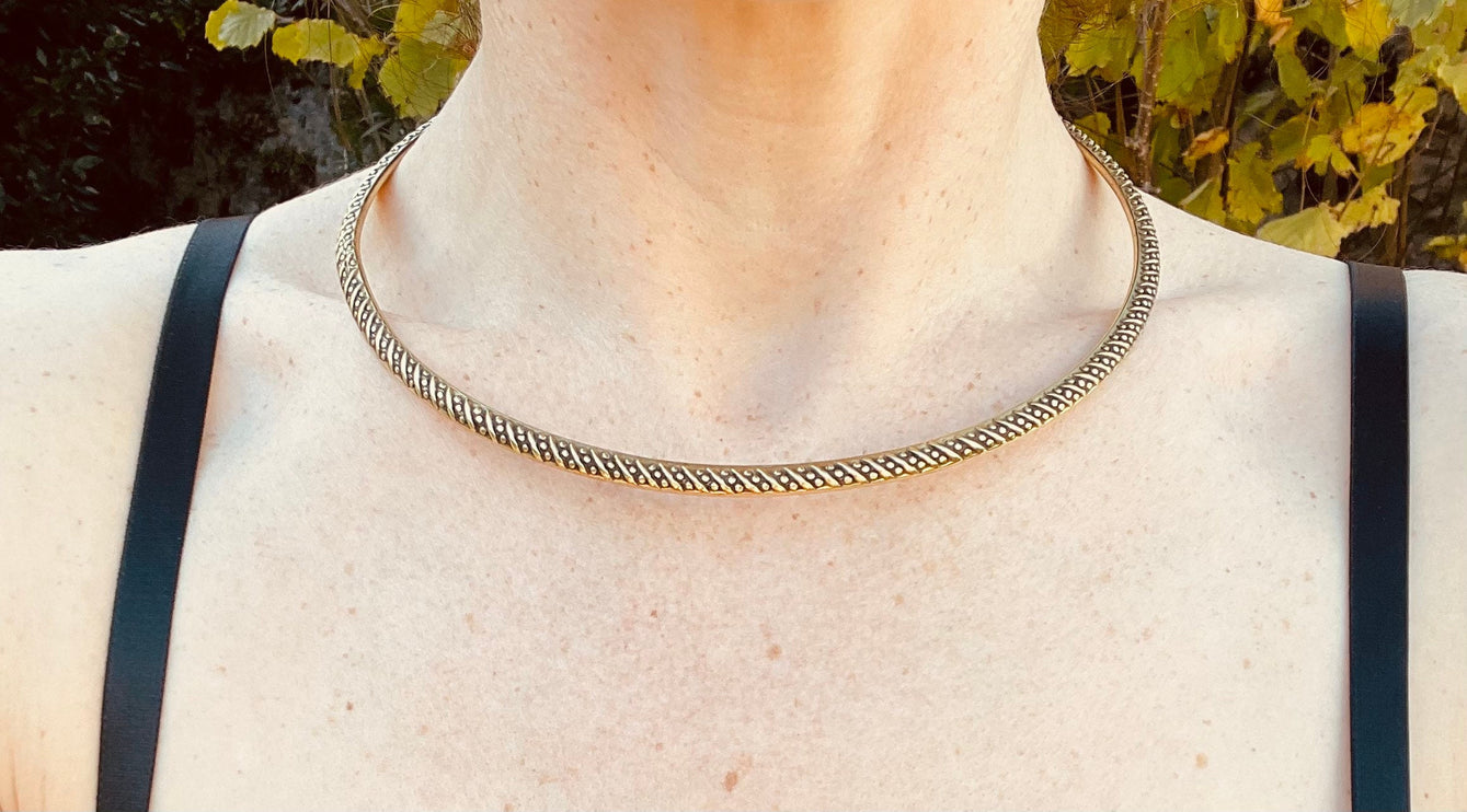 Ethnic Design Choker Brass Necklace / Rustic / Gypsy / Lightweight / Boho / Tribal / Hippie / Rustic / Vegan / Aztec