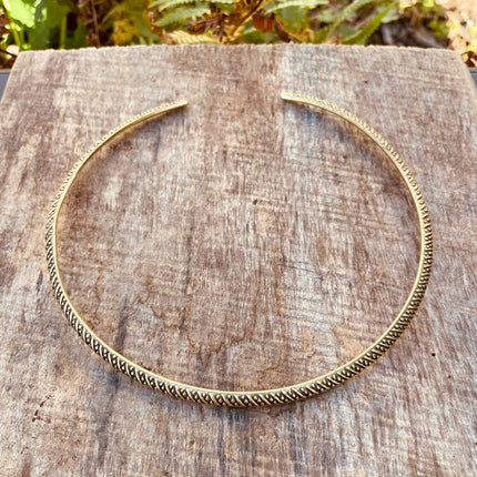 Ethnic Design Choker Brass Necklace / Rustic / Gypsy / Lightweight / Boho / Tribal / Hippie / Rustic / Vegan / Aztec