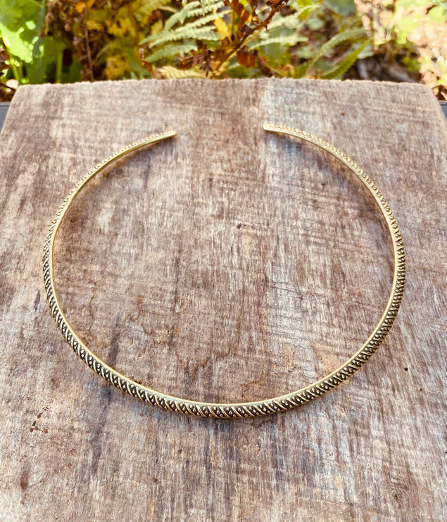 Ethnic Design Choker Brass Necklace / Rustic / Gypsy / Lightweight / Boho / Tribal / Hippie / Rustic / Vegan / Aztec