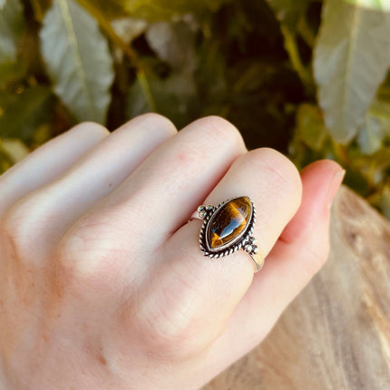 Ethnic Silver Tiger Eye ring / Boho / Bohemian / Psy / Rustic / Tribal / Gypsy / Festival / Healing / Festival