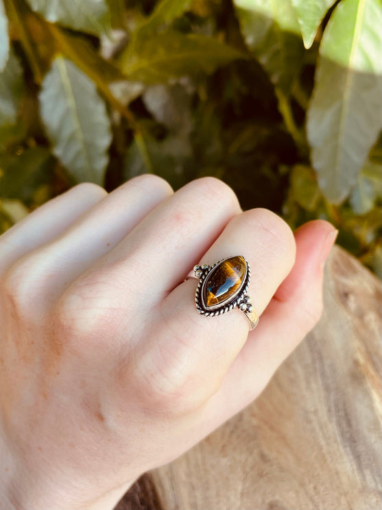 Ethnic Silver Tiger Eye ring / Boho / Bohemian / Psy / Rustic / Tribal / Gypsy / Festival / Healing / Festival