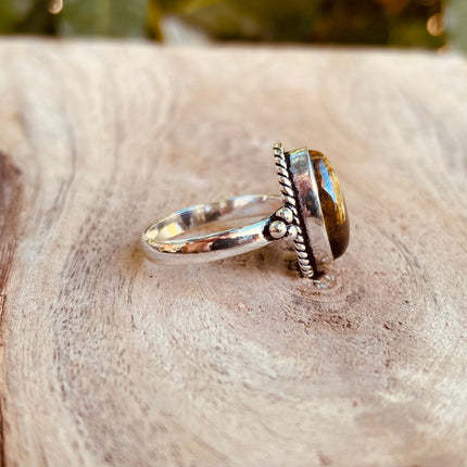 Ethnic Silver Tiger Eye ring / Boho / Bohemian / Psy / Rustic / Tribal / Gypsy / Festival / Healing / Festival