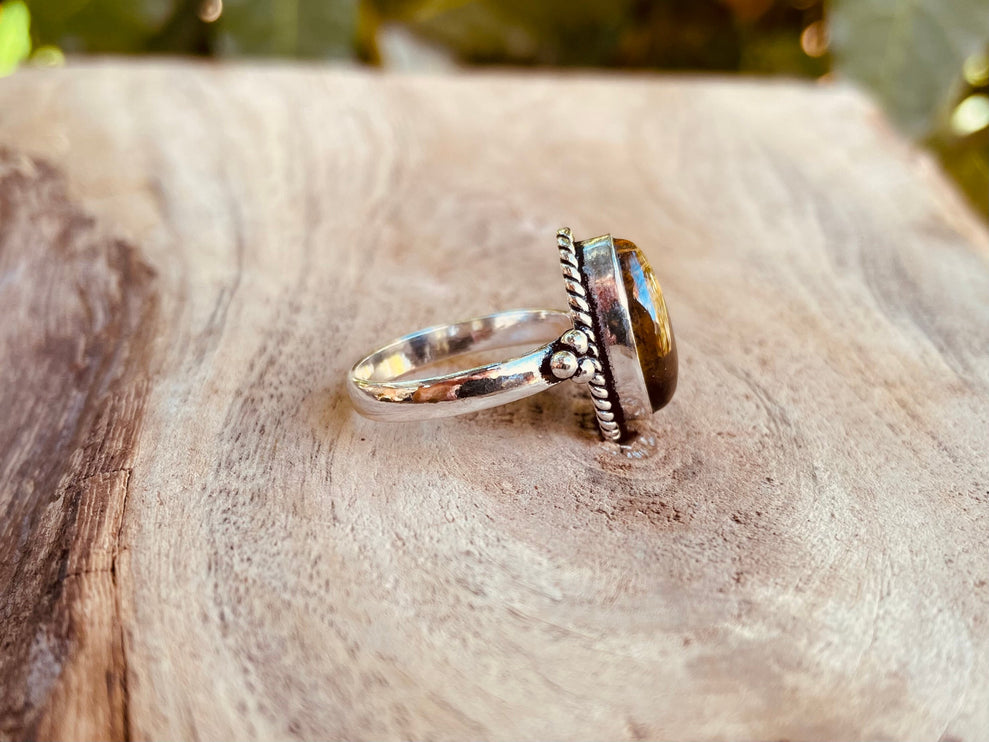 Ethnic Silver Tiger Eye ring / Boho / Bohemian / Psy / Rustic / Tribal / Gypsy / Festival / Healing / Festival