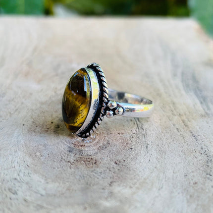 Ethnic Silver Tiger Eye ring / Boho / Bohemian / Psy / Rustic / Tribal / Gypsy / Festival / Healing / Festival