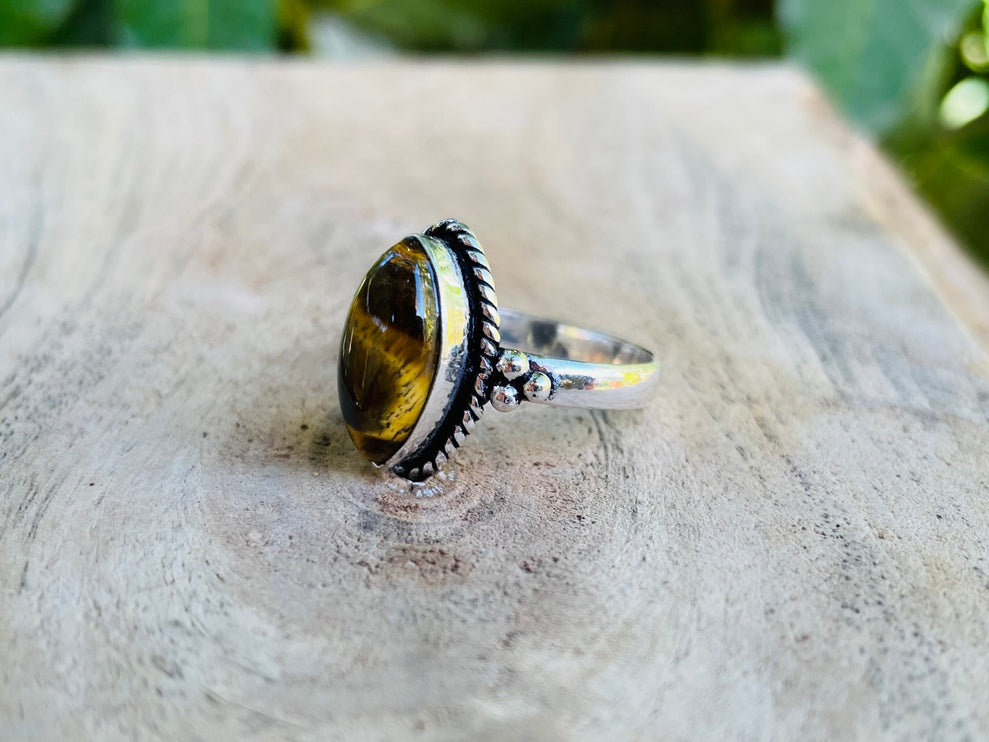 Ethnic Silver Tiger Eye ring / Boho / Bohemian / Psy / Rustic / Tribal / Gypsy / Festival / Healing / Festival