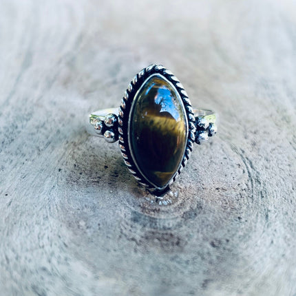 Ethnic Silver Tiger Eye ring / Boho / Bohemian / Psy / Rustic / Tribal / Gypsy / Festival / Healing / Festival