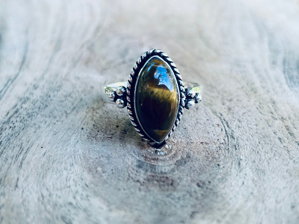 Ethnic Silver Tiger Eye ring / Boho / Bohemian / Psy / Rustic / Tribal / Gypsy / Festival / Healing / Festival