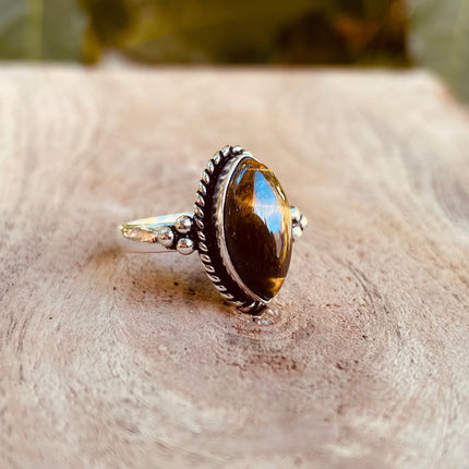 Ethnic Silver Tiger Eye ring / Boho / Bohemian / Psy / Rustic / Tribal / Gypsy / Festival / Healing / Festival