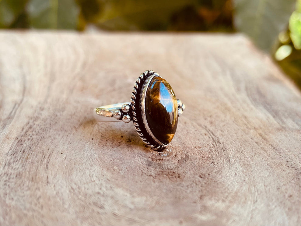 Ethnic Silver Tiger Eye ring / Boho / Bohemian / Psy / Rustic / Tribal / Gypsy / Festival / Healing / Festival