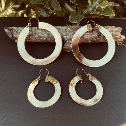 Wide Flat Gold Hoops / Funky Gold Hoop Earrings / Ethnic Boho Classic XL Bohemian Chic Gold Gypsy Spiral Hippie Hiphop Festival