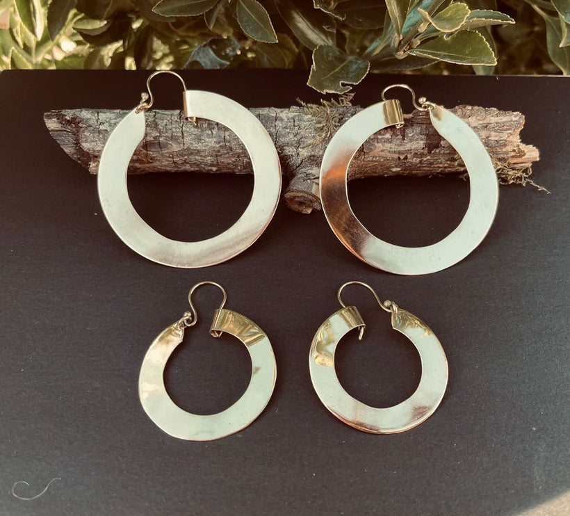 Wide Flat Gold Hoops / Funky Gold Hoop Earrings / Ethnic Boho Classic XL Bohemian Chic Gold Gypsy Spiral Hippie Hiphop Festival