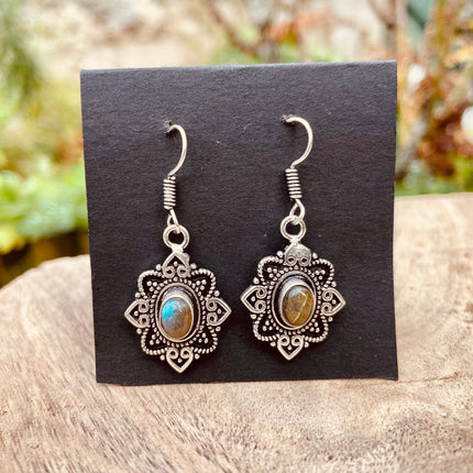 Ethnic Labradorite Silver Drop Dangle earrings / Birth Stone / Ethnic / rustic, yoga, hippie, gypsy, pretty, psy, boho, bohemian, festival