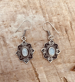 Small Silver Moonstone Earrings Drop Dangle / Birth Stone / Ethnic / rustic, yoga, hippie, gypsy, pretty, psy, boho, bohemian, festival