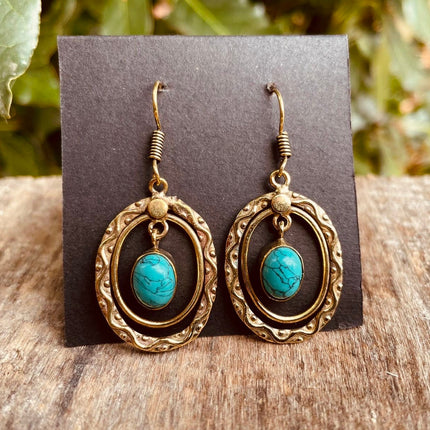 Turquoise Earrings Dangle Brass Ethnic, rustic, yoga, hippie, gypsy, pretty, psy, boho, bohemian, festival