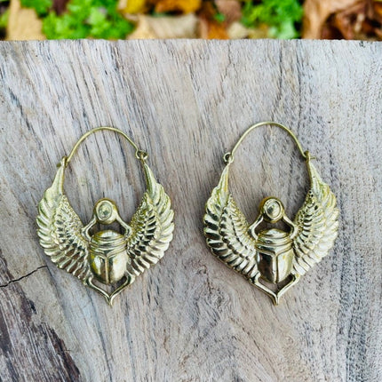 Scarab Brass Earrings Ancient Egypt ; Beetle Earrings ,Ethnic, Geometric, rustic, yoga, hippie, gypsy, pretty, psy, boho, bohemian, festival