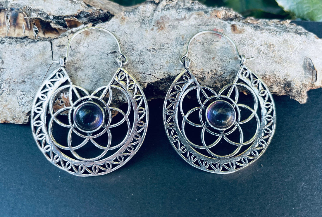 Silver Amethyst Earrings Ethnic, rustic, yoga, hippie, gypsy, pretty, psy, boho, bohemian, festival