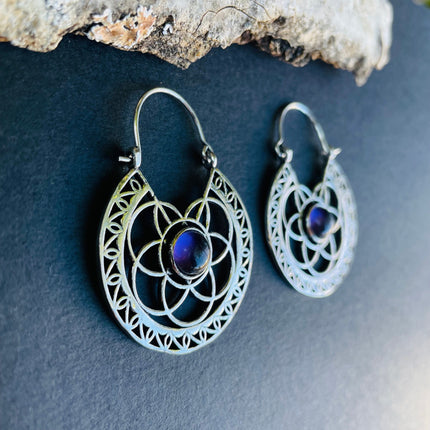 Silver Amethyst Earrings Ethnic, rustic, yoga, hippie, gypsy, pretty, psy, boho, bohemian, festival