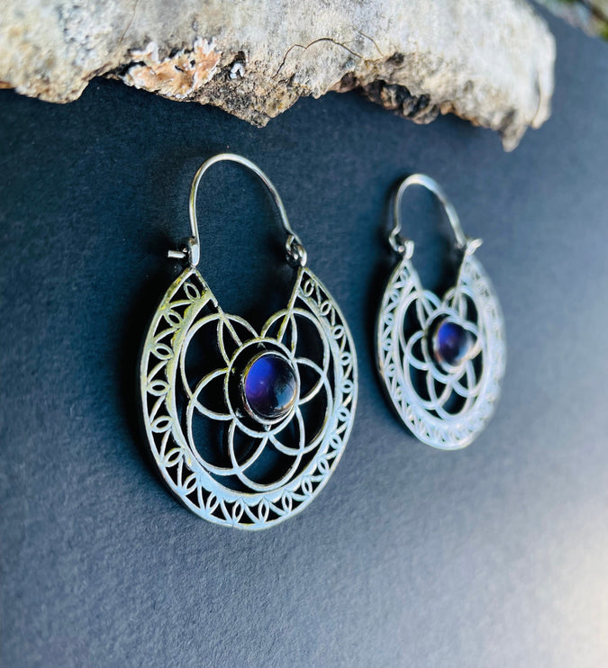 Silver Amethyst Earrings Ethnic, rustic, yoga, hippie, gypsy, pretty, psy, boho, bohemian, festival