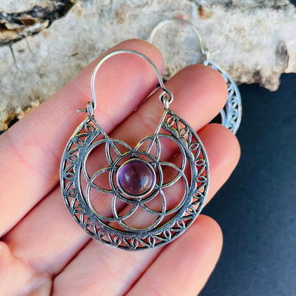 Silver Amethyst Earrings Ethnic, rustic, yoga, hippie, gypsy, pretty, psy, boho, bohemian, festival
