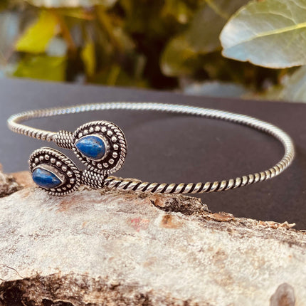 Silver Arm Bracelet Lapis Lazuli / Tribal / Spiral / Boho / Bangle/ Ethnic / Rustic / Bohemian / Hippie / Gypsy / Psy / Adjustable