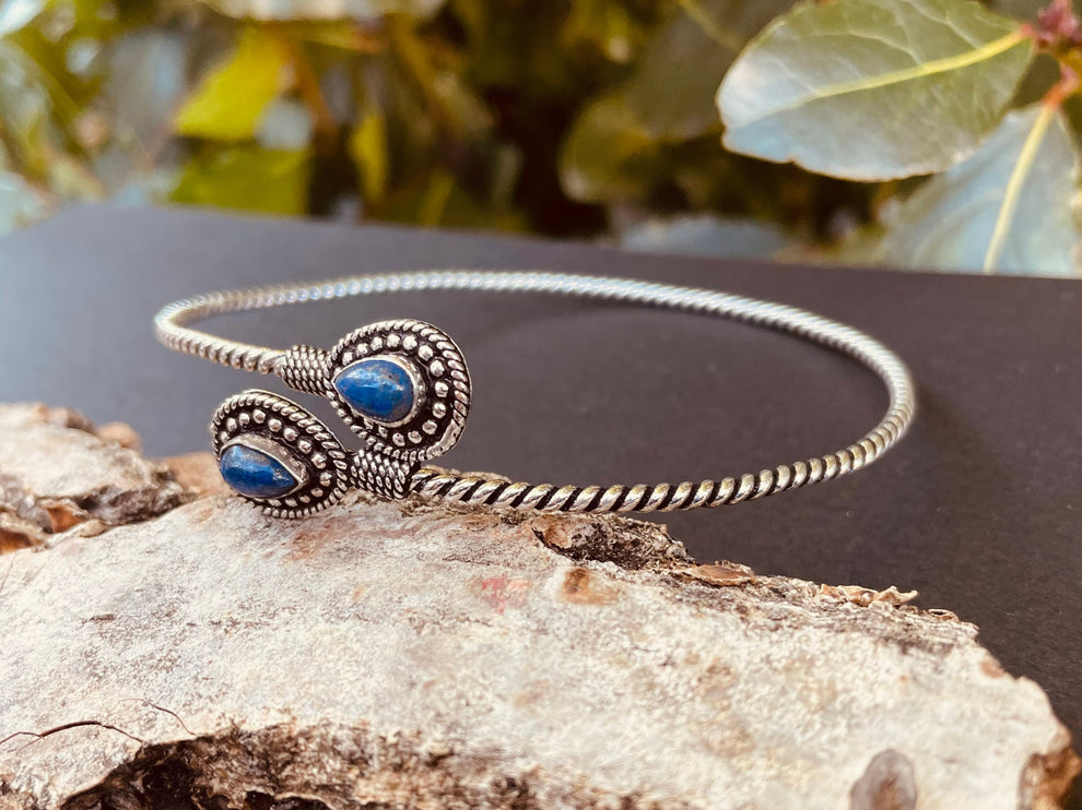 Silver Arm Bracelet Lapis Lazuli / Tribal / Spiral / Boho / Bangle/ Ethnic / Rustic / Bohemian / Hippie / Gypsy / Psy / Adjustable