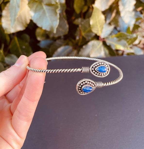 Silver Arm Bracelet Lapis Lazuli / Tribal / Spiral / Boho / Bangle/ Ethnic / Rustic / Bohemian / Hippie / Gypsy / Psy / Adjustable