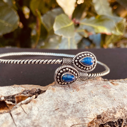 Silver Arm Bracelet Lapis Lazuli / Tribal / Spiral / Boho / Bangle/ Ethnic / Rustic / Bohemian / Hippie / Gypsy / Psy / Adjustable