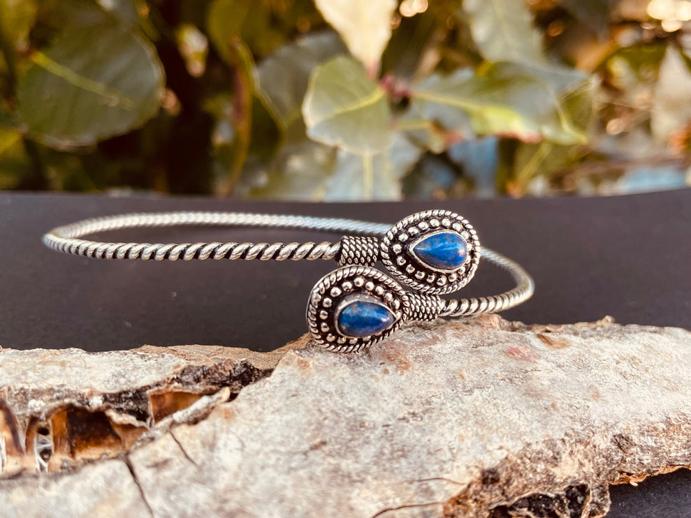 Silver Arm Bracelet Lapis Lazuli / Tribal / Spiral / Boho / Bangle/ Ethnic / Rustic / Bohemian / Hippie / Gypsy / Psy / Adjustable