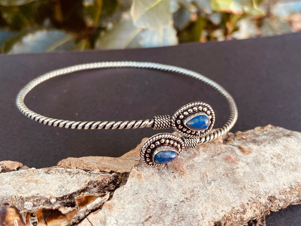 Silver Arm Bracelet Lapis Lazuli / Tribal / Spiral / Boho / Bangle/ Ethnic / Rustic / Bohemian / Hippie / Gypsy / Psy / Adjustable