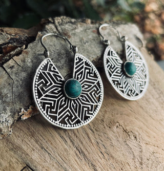 Turquoise Silver Hoop Earrings Ethnic, rustic, yoga, hippie, gypsy, pretty, psy, boho, bohemian, festival