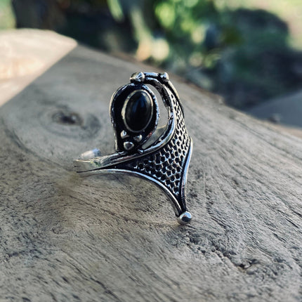 Onyx Noir Bague Argent Taille Grande / Ethnique / Bohème / Rustique / Festival / Hippie / Tribal / Gypsy / Boho