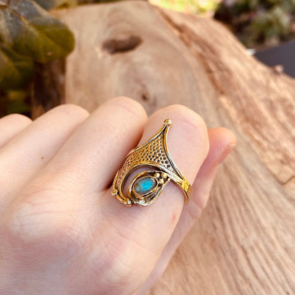 Labradorite Ethnic Ring Brass / Boho / Bohemian / Psy / Rustic / Tribal / Gypsy / Festival / Healing / Festival 