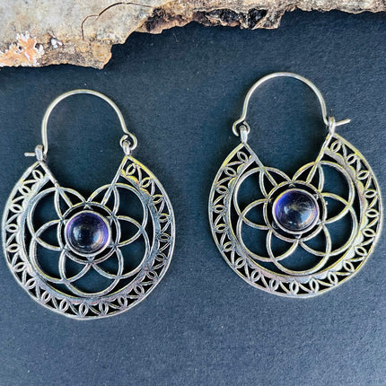 Silver Amethyst Earrings Ethnic, rustic, yoga, hippie, gypsy, pretty, psy, boho, bohemian, festival