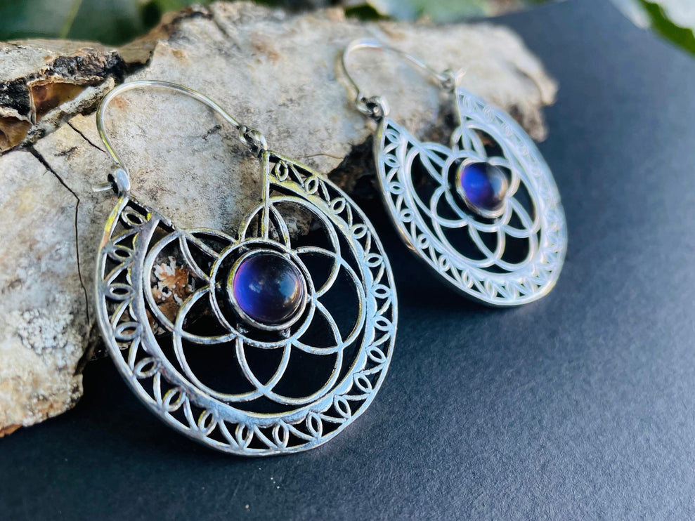 Silver Amethyst Earrings Ethnic, rustic, yoga, hippie, gypsy, pretty, psy, boho, bohemian, festival