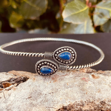 Silver Arm Bracelet Lapis Lazuli / Tribal / Spiral / Boho / Bangle/ Ethnic / Rustic / Bohemian / Hippie / Gypsy / Psy / Adjustable